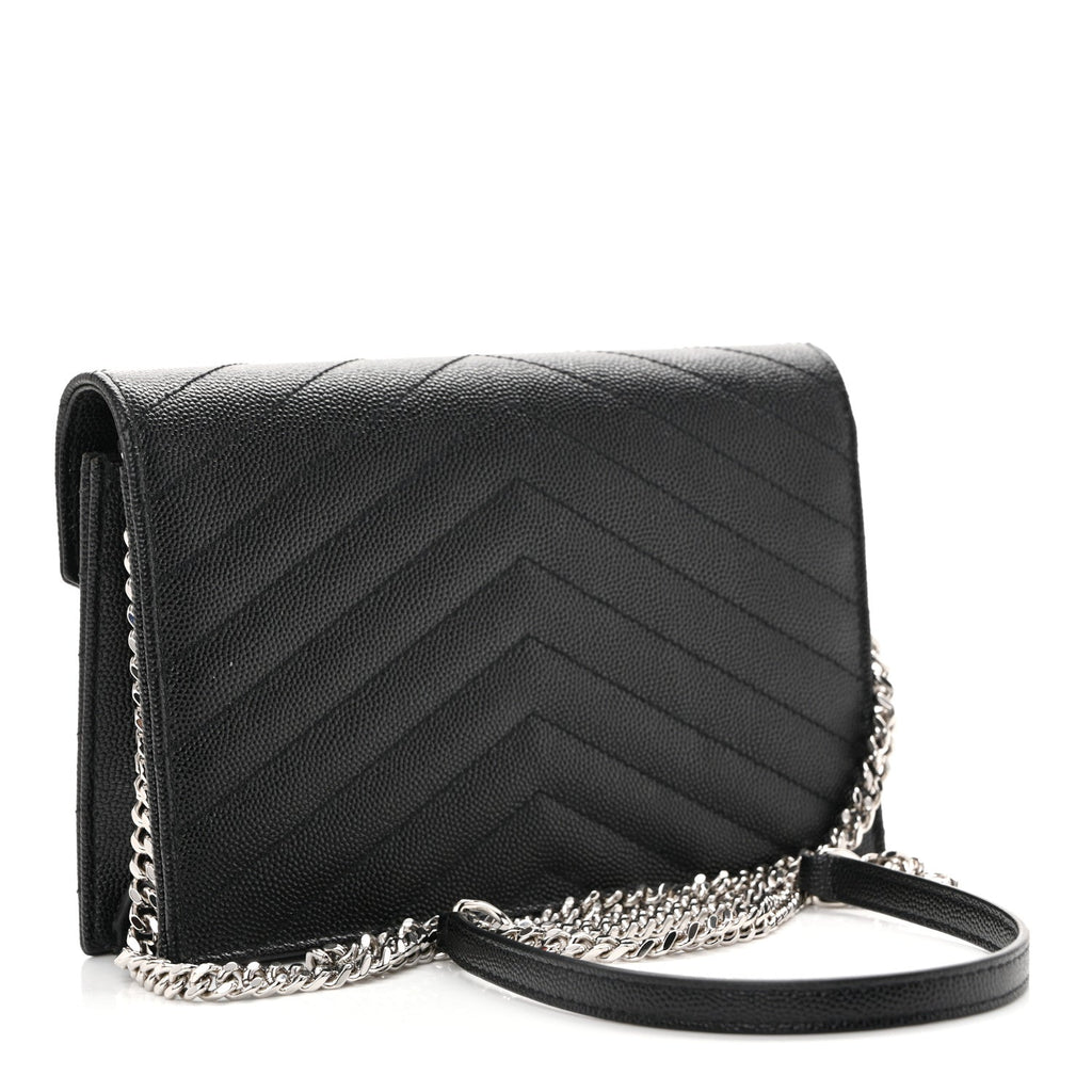 Grain De Poudre Matelasse Chevron Monogram Envelope Chain Wallet Black