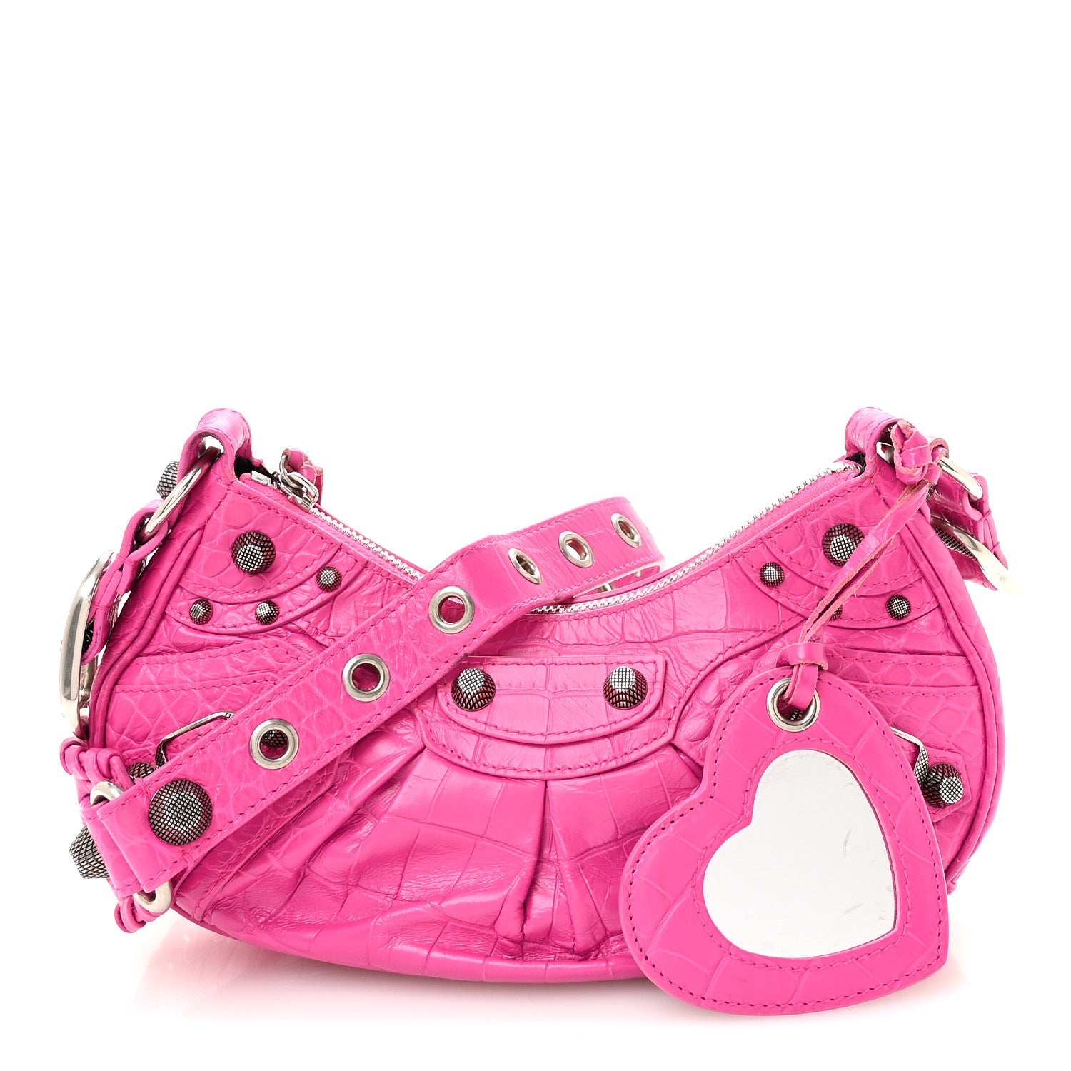 Extra Supple Calfskin Crocodile Embossed XS Le Cagole Shoulder Bag Lipstick Pink