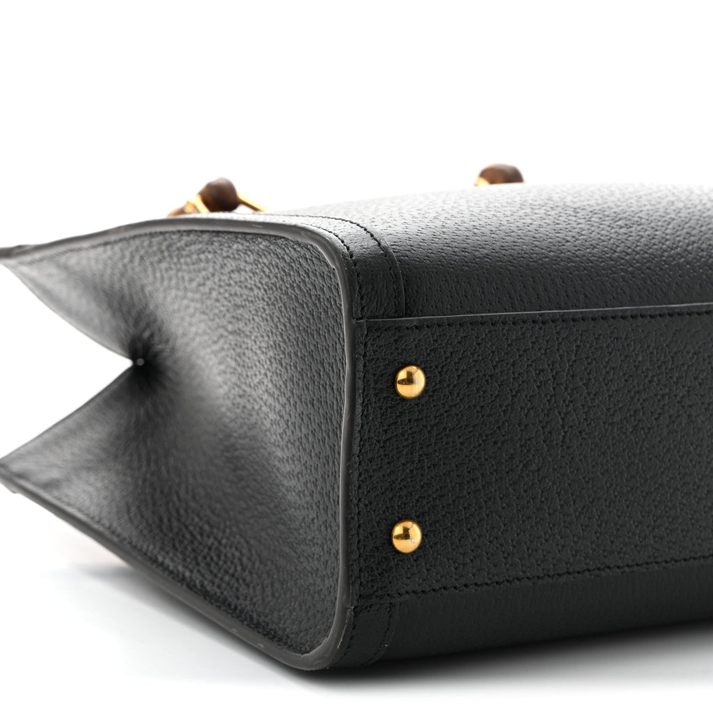 Textured Dollar Calfskin Web Small Diana Tote Bag Black Dusty Grey