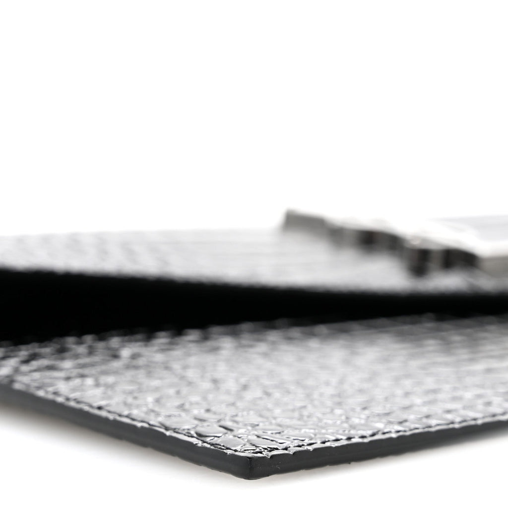 Calfskin Crocodile Embossed Uptown Monogram Clutch Black
