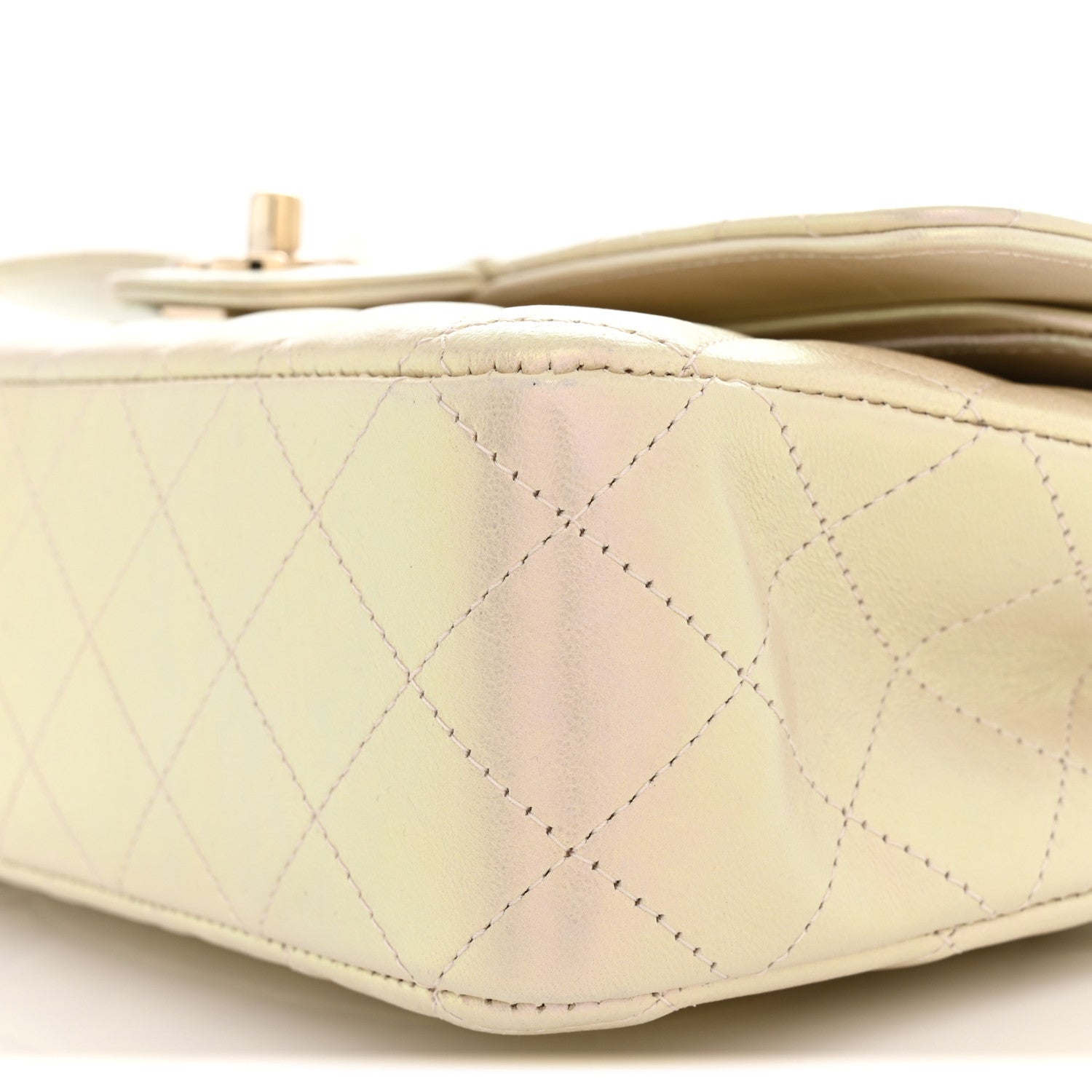 Iridescent Lambskin Quilted Medium Double Flap Ivory Ivory