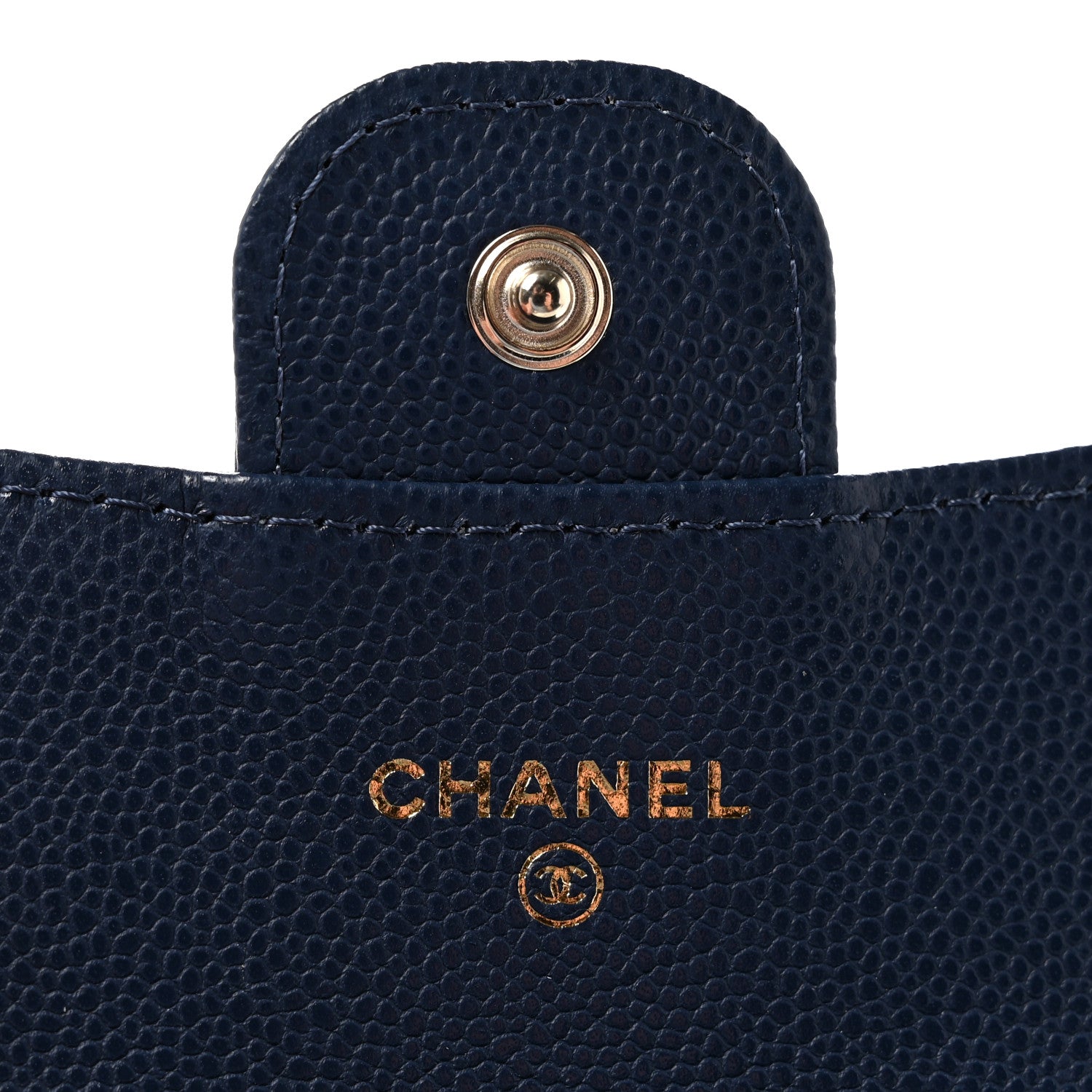Caviar Quilted Flap Card Holder Wallet Navy Blue
