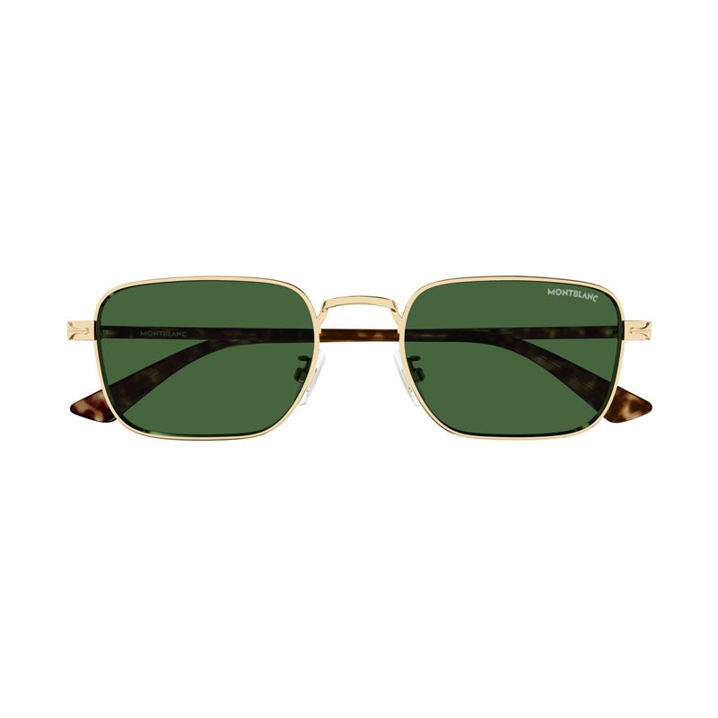 Montblanc Sunglasses Square Full Rim, Havana/Gold Frame and Green Lens MB0339S002