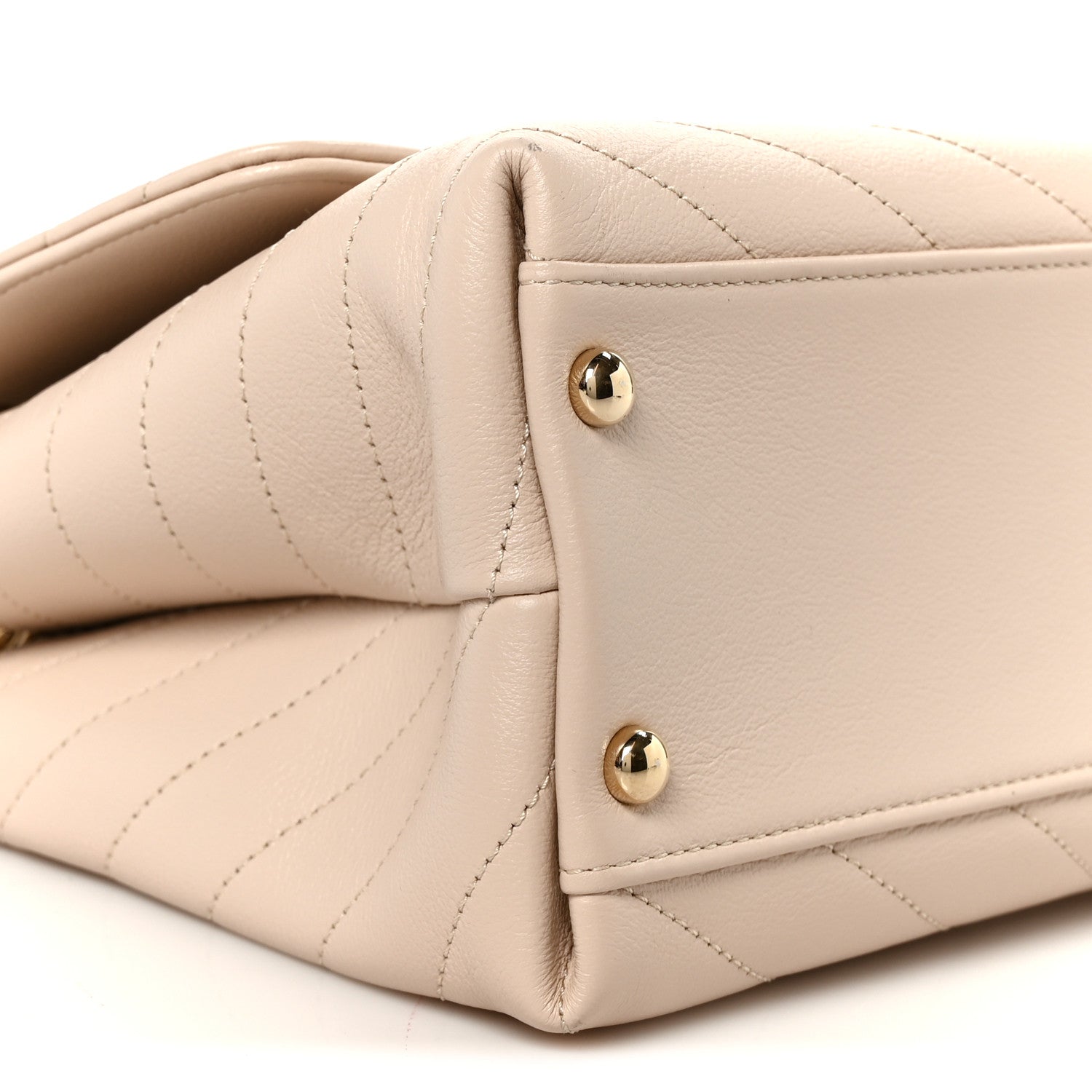 Grained Calfskin Stitched Small Chevron Chic Top Handle Flap Beige