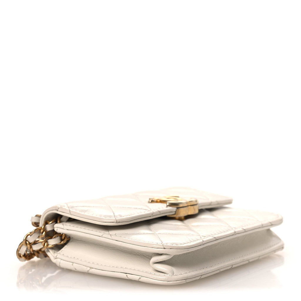 Calfskin Quilted Perfect Fit Coin Purse With Chain White