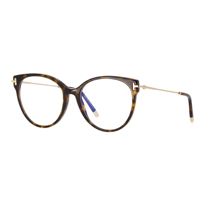 Tom Ford Eyeglasses Round Full Rim, Dark Havana Frame and Clear Blue Light Block Lenses Lens FT5770-B052