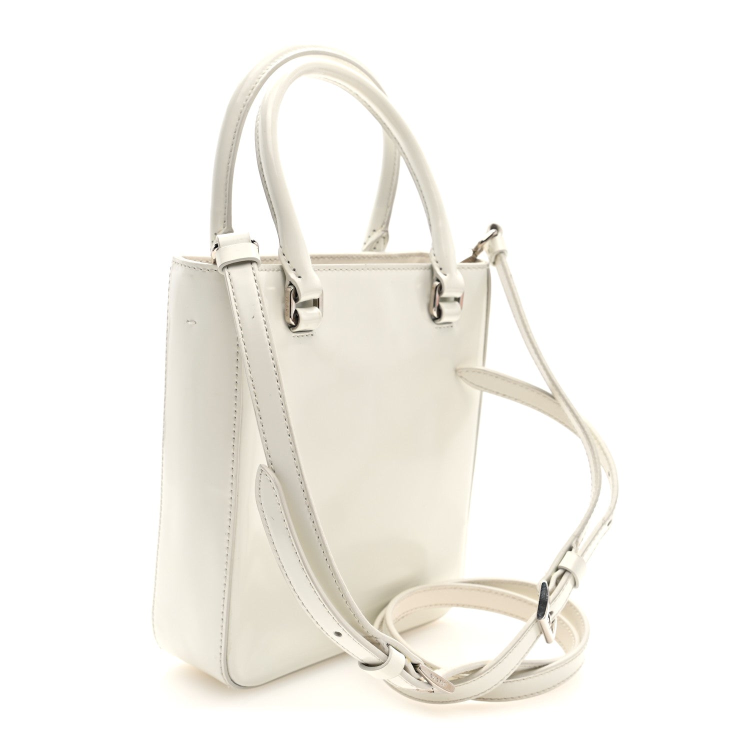 Spazzolato Triangle Small Double Handle Crossbody Tote White