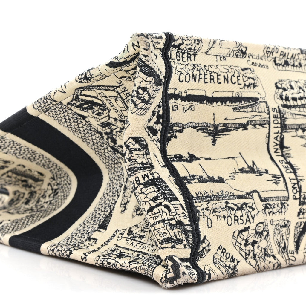 Canvas Embroidered Medium Plan De Paris Book Tote  White Blue