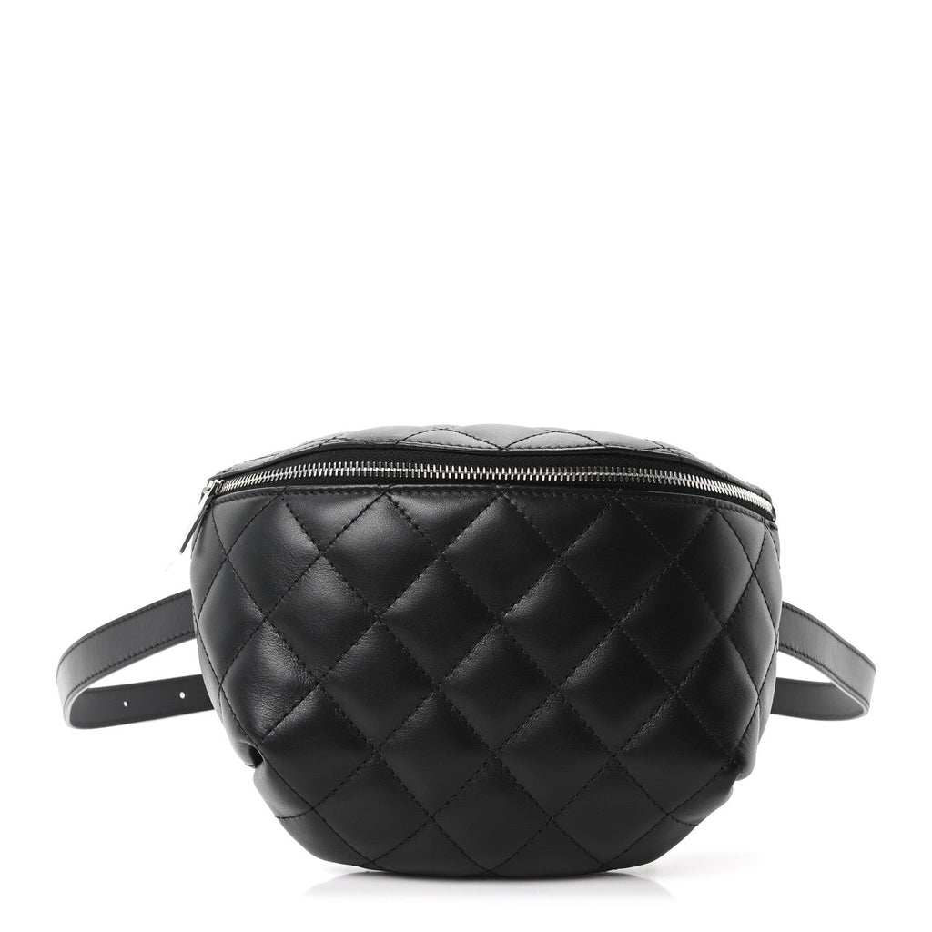 Lambskin Quilted Waist Belt Bag Black