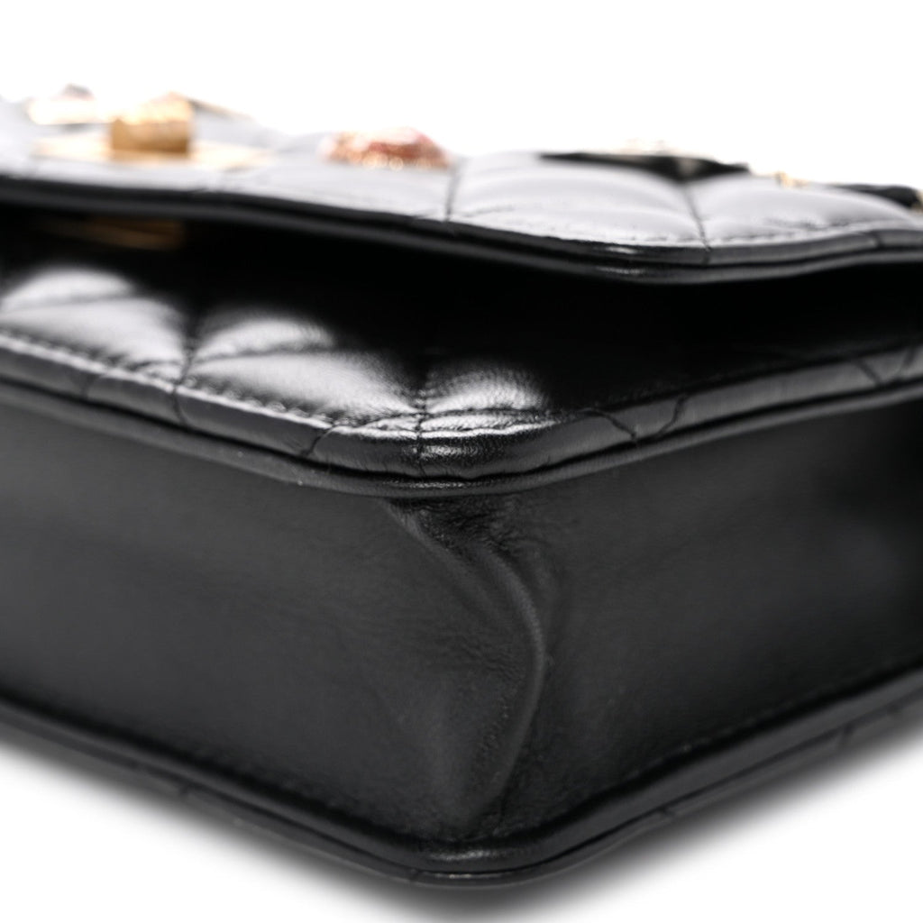 Aged Calfskin Quilted Lucky Charms 2.55 Reissue Wallet On Chain WOC Black