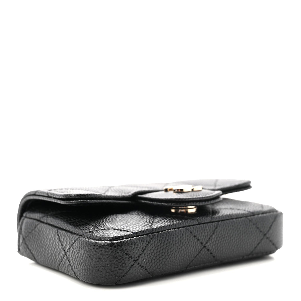 Caviar Quilted Mini Chain Belt Bag Black