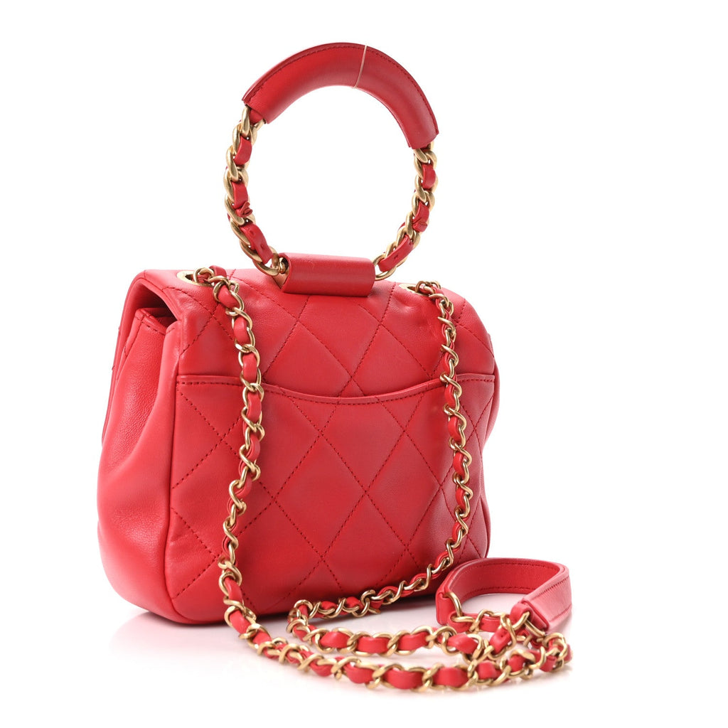 Lambskin Quilted Small Circular Handle Bag Brilliant Rouge