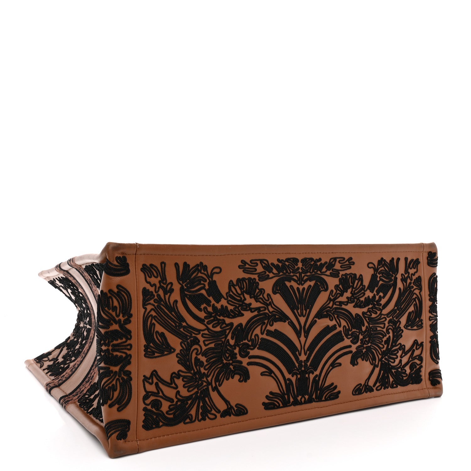 Calfskin Cornely-Effect Embroidery Large Book Tote Brown Black