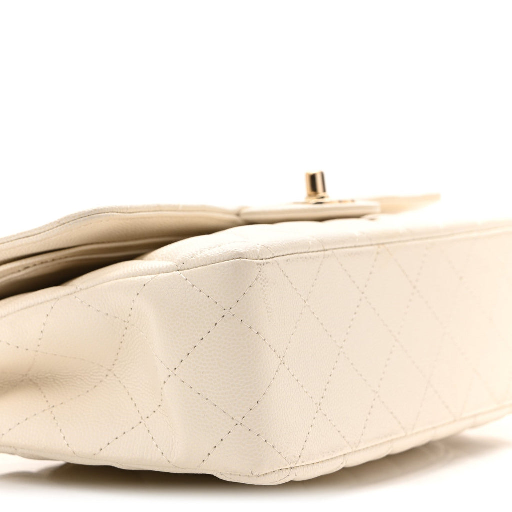 Caviar Quilted Medium Double Flap White