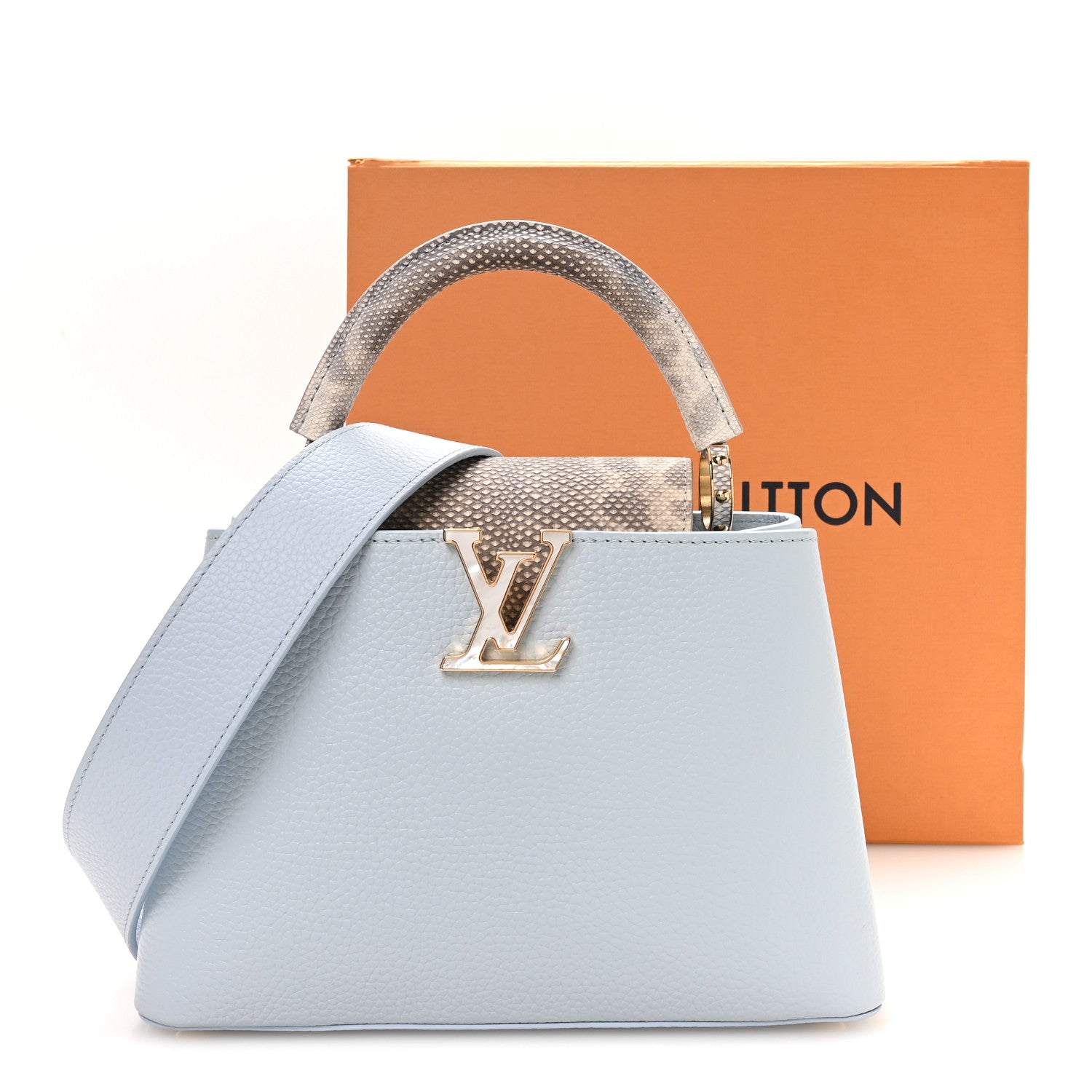 Taurillon Snakeskin Capucines BB Olympe Blue