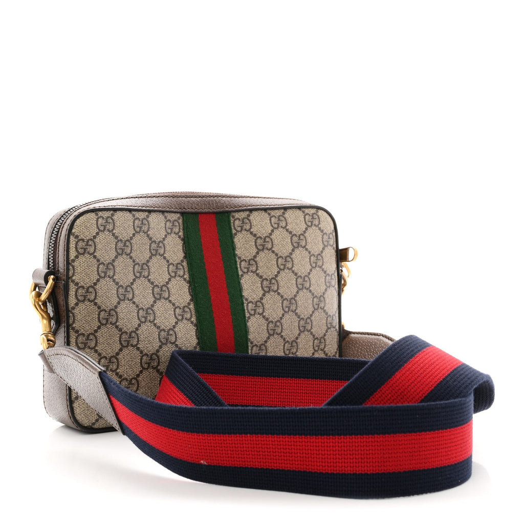 GG Supreme Monogram Textured Dollar Calfskin Web Ophidia Wristlet Shoulder Bag Beige Ebony New Acero