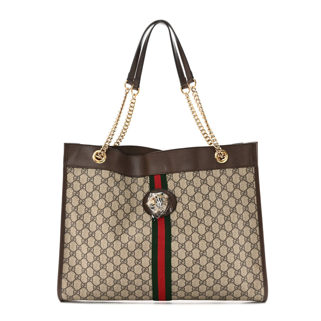 GG Supreme Monogram Large Rajah Chain Tote Beige New Acero