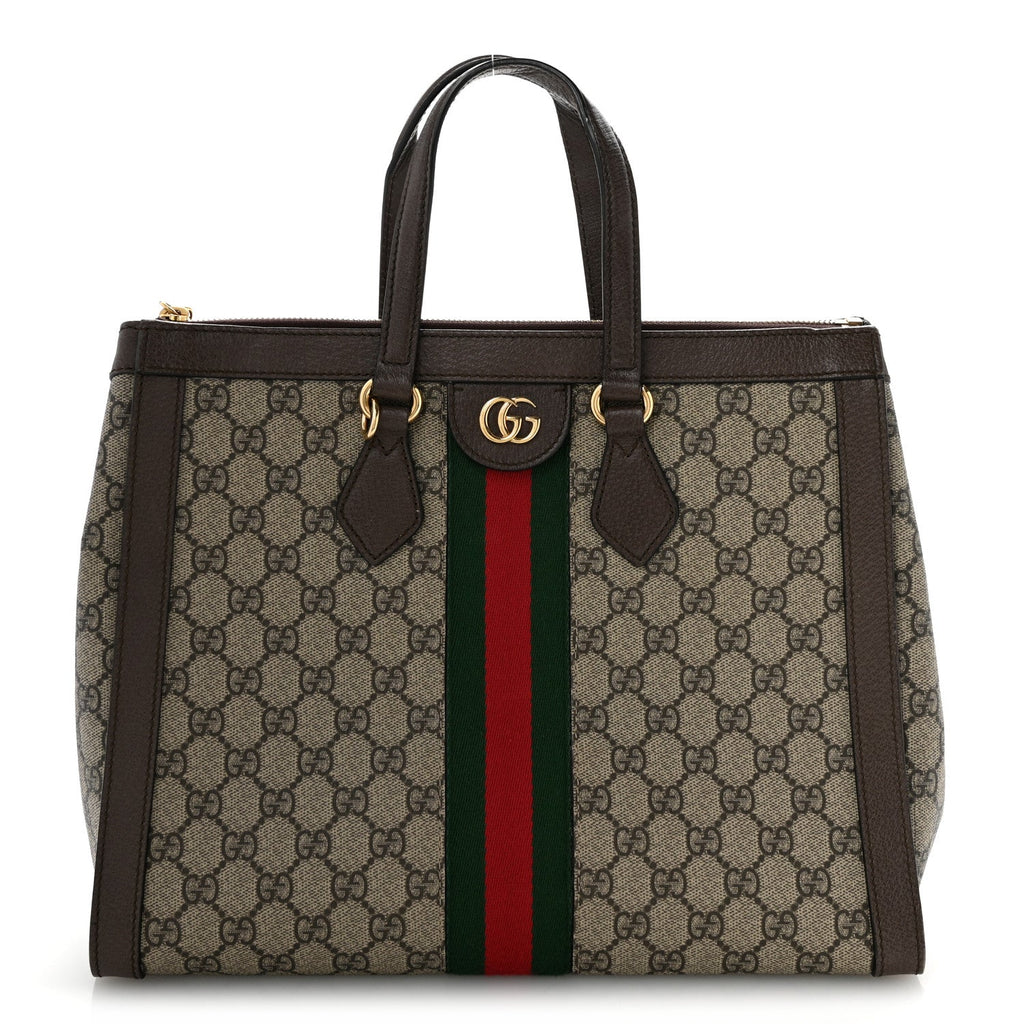 GG Supreme Monogram Web Medium Ophidia Tote Bag Brown