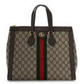 GG Supreme Monogram Web Medium Ophidia Tote Bag Brown