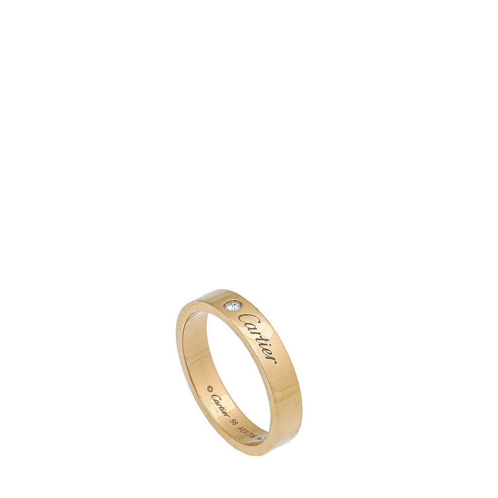 Cartier 18K Pink Gold Diamond C De Cartier Wedding Band Ring 56