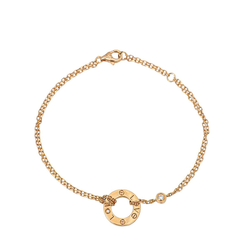 Cartier 18K Pink Gold Diamond Love Double Chain Bracelet