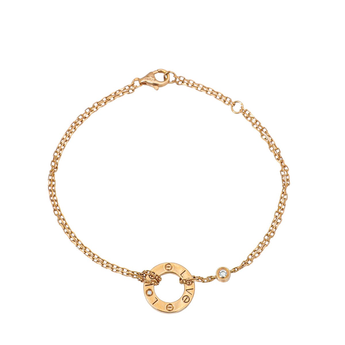 Cartier 18K Pink Gold Diamond Love Double Chain Bracelet