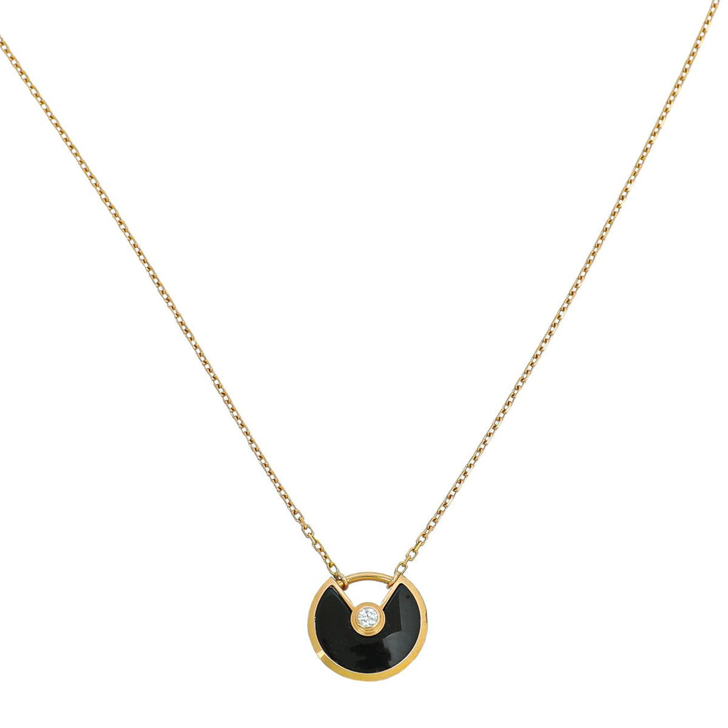 Cartier 18K Pink Gold Onyx Diamond Amulette De Cartier XS Model Necklace