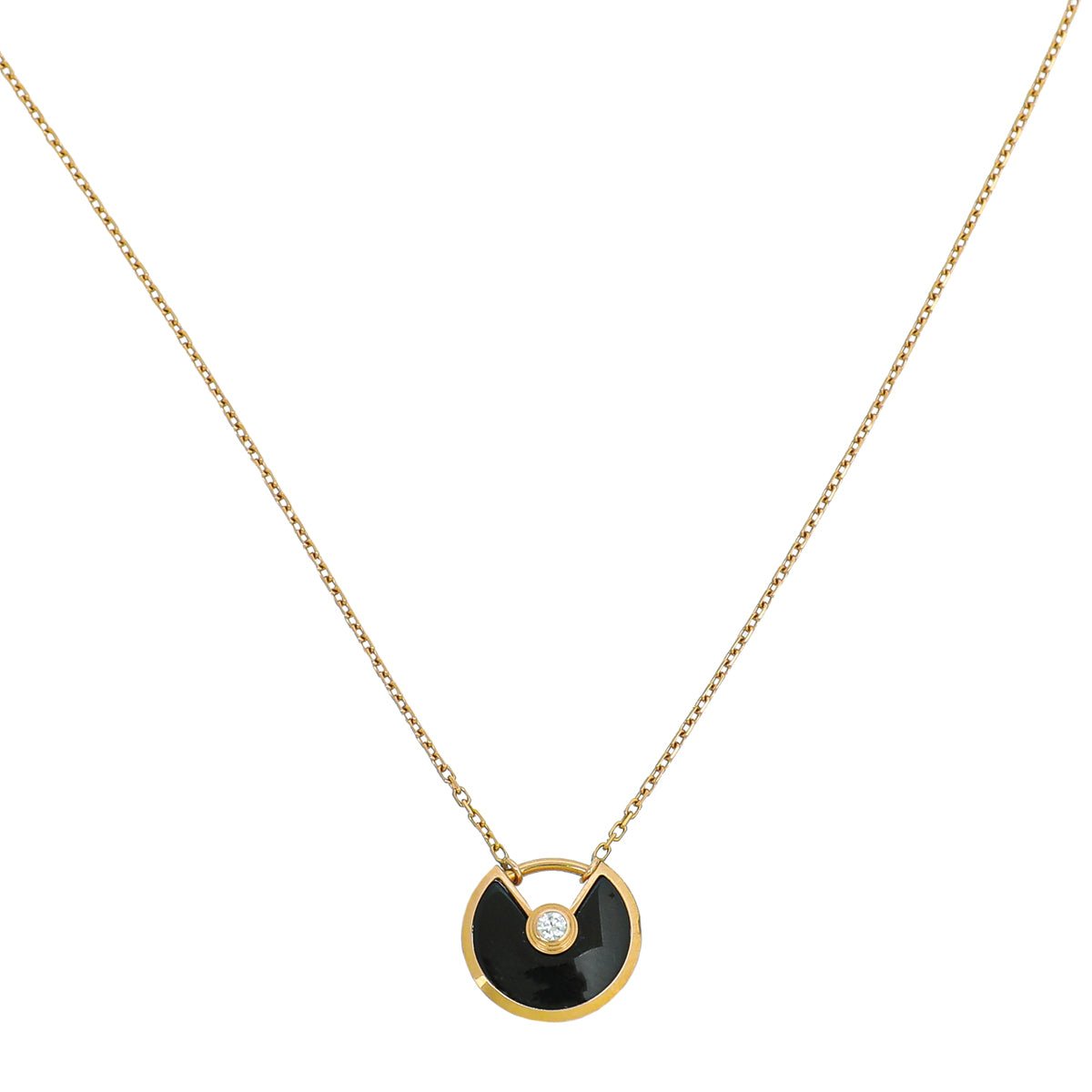 Cartier 18K Pink Gold Onyx Diamond Amulette De Cartier XS Model Necklace
