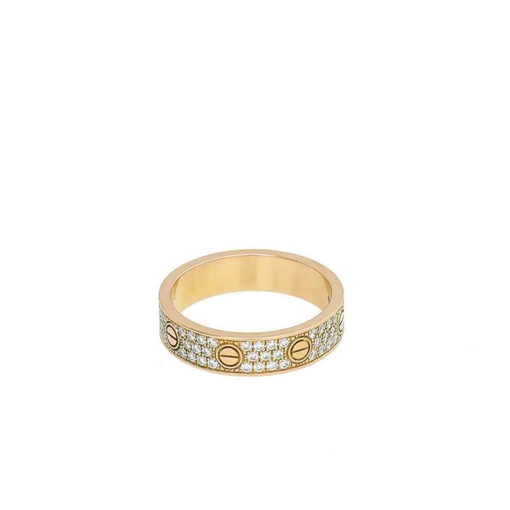 Cartier 18K Rose Gold Love Paved Diamond Wedding Ring 54