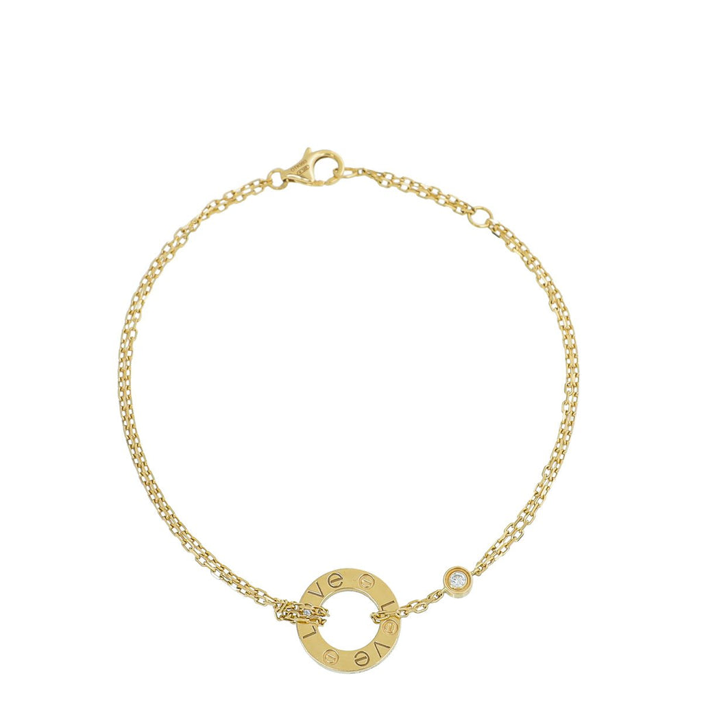 Cartier 18K Yellow Gold 2 Diamonds Love Double Chain Bracelet