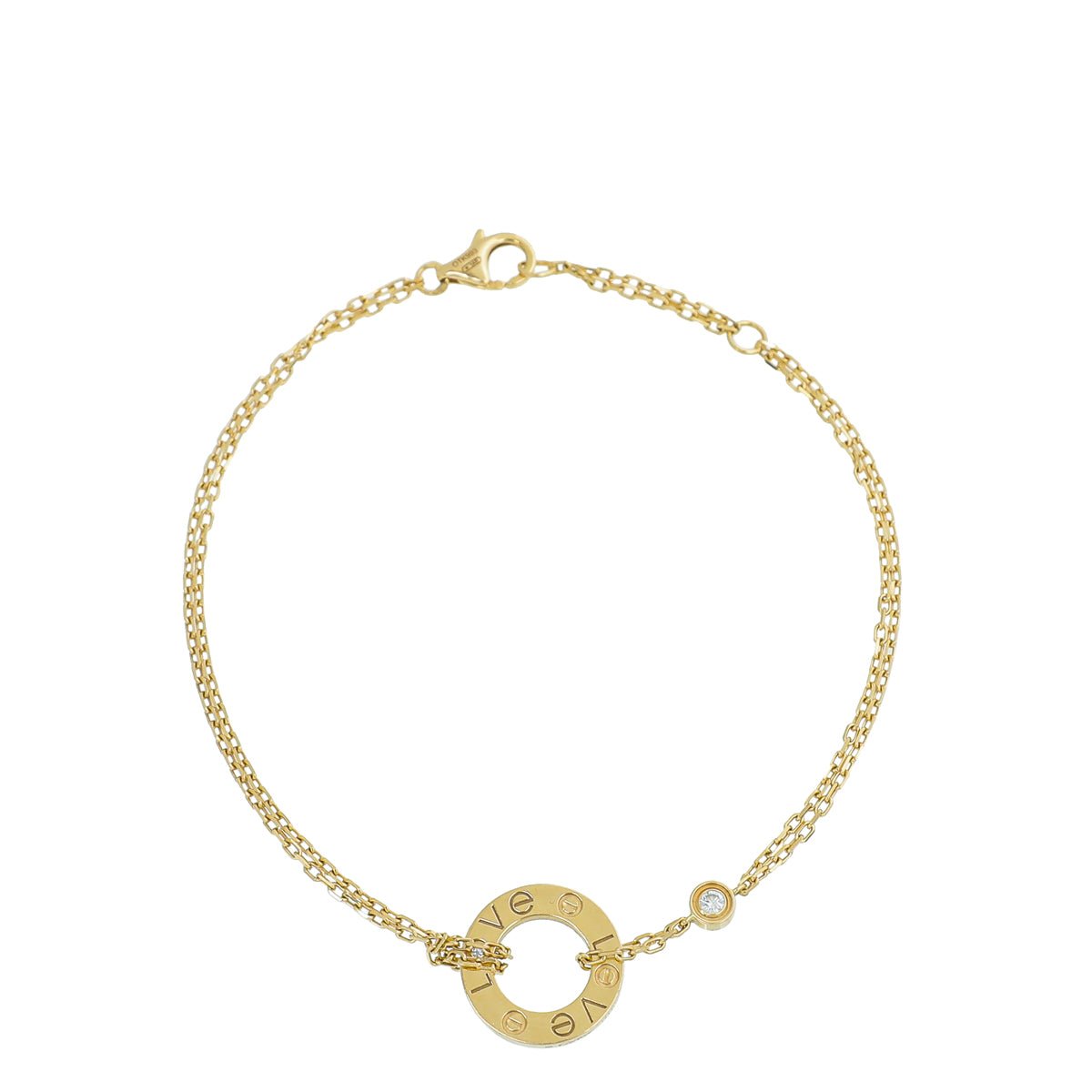 Cartier 18K Yellow Gold 2 Diamonds Love Double Chain Bracelet