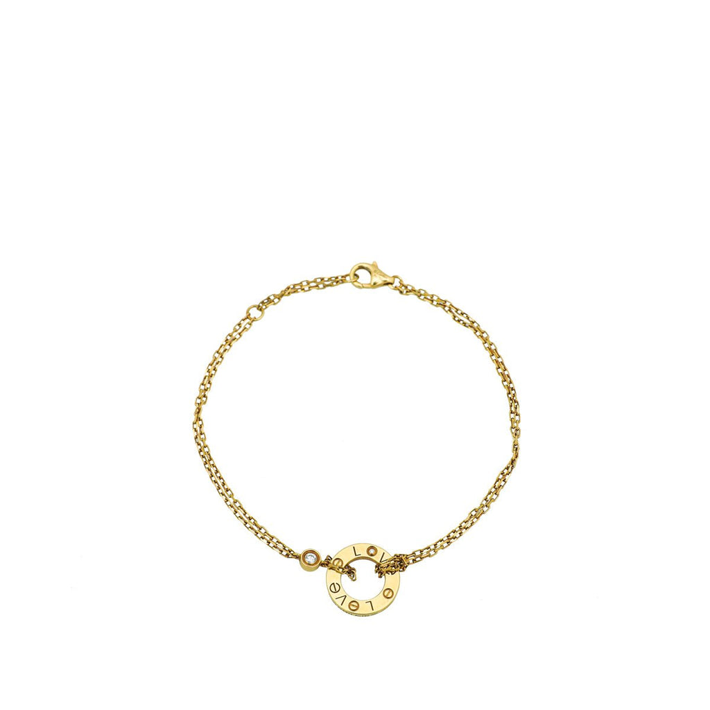 Cartier 18K Yellow Gold 2 Diamonds Love Double Chain Bracelet