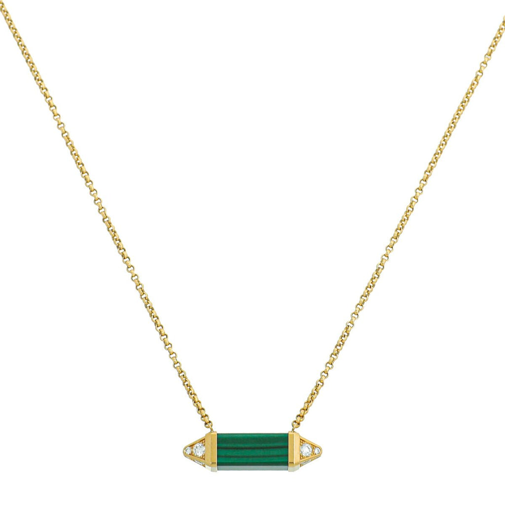 Cartier 18K Yellow Gold Malachite Diamond Les Berlingots De Cartier Necklace Medium Model
