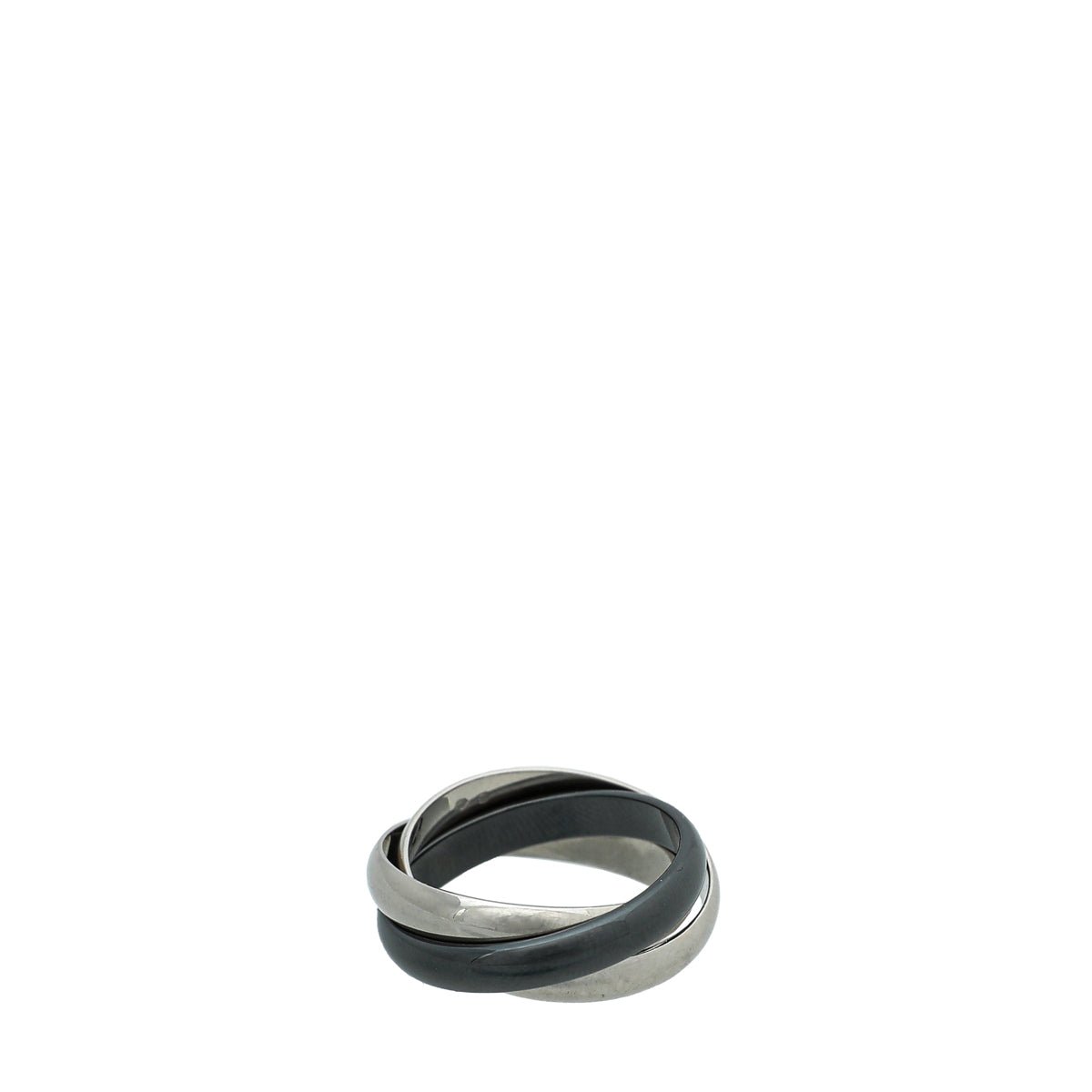 Cartier Trinity 18K White Gold Black Ceramic Ring 57