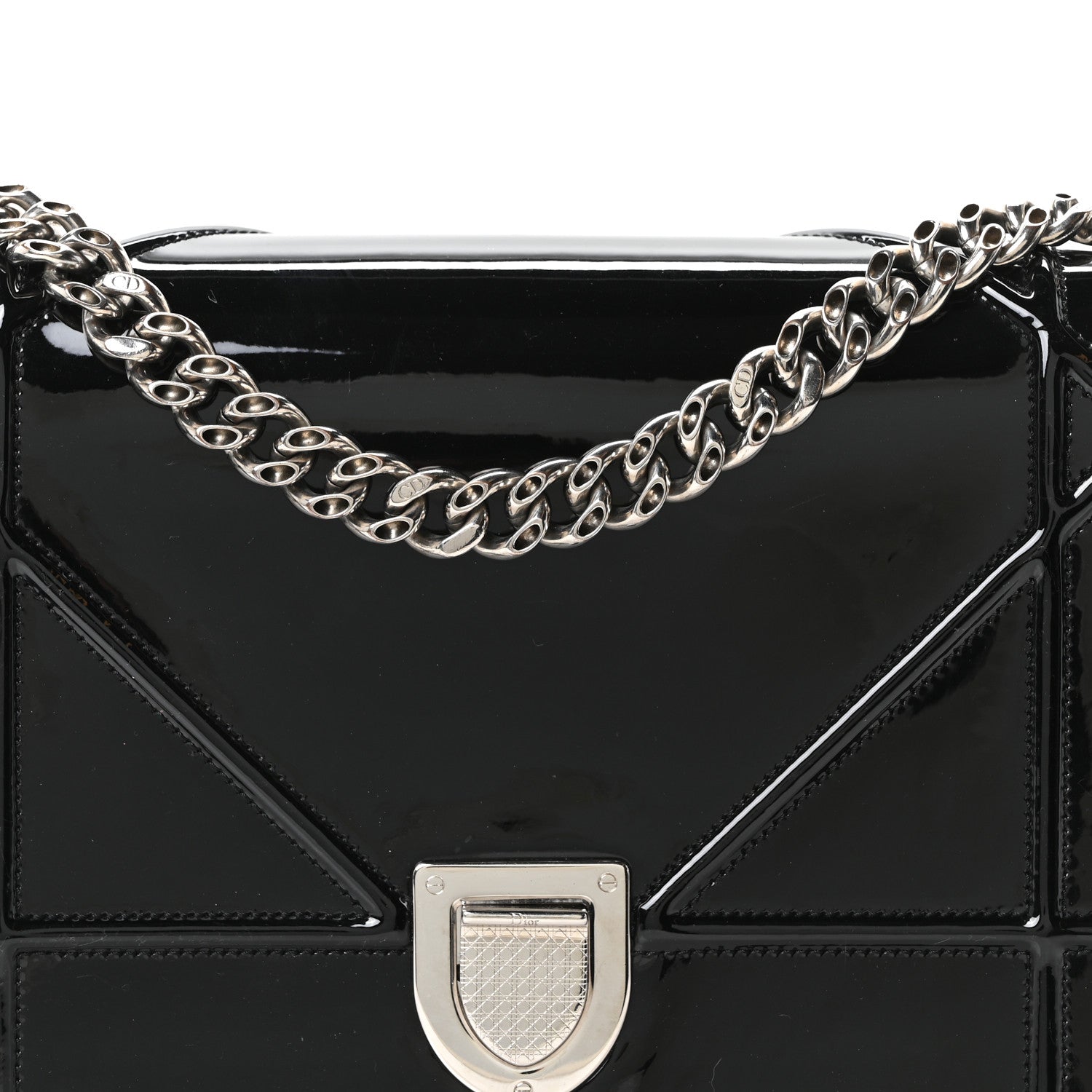 Patent Medium Diorama Flap Bag Black