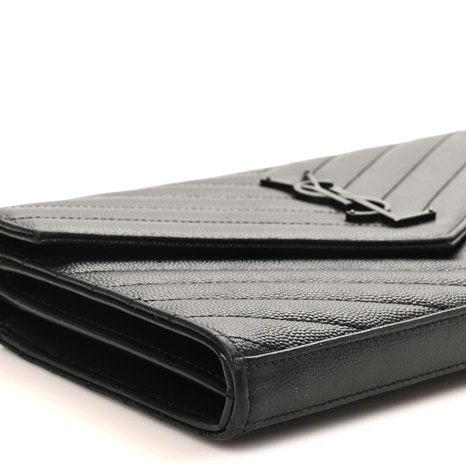 Grain De Poudre Matelasse Chevron Monogram Monochrome Chain Wallet Black
