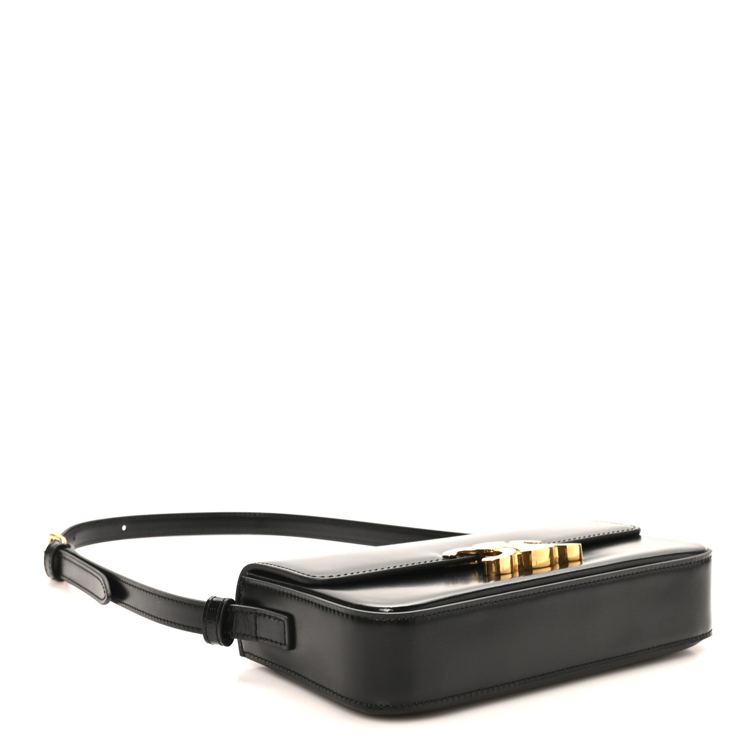 Shiny Calfskin Triomphe Shoulder Bag Black