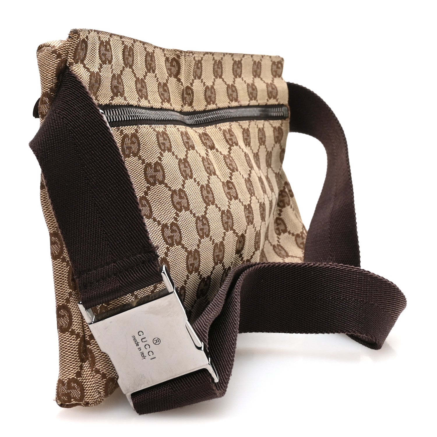 GG Monogram Double Pocket Belt Bag Dark Brown