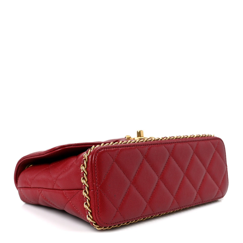 Caviar Quilted Camellia Chain Around Flap Red