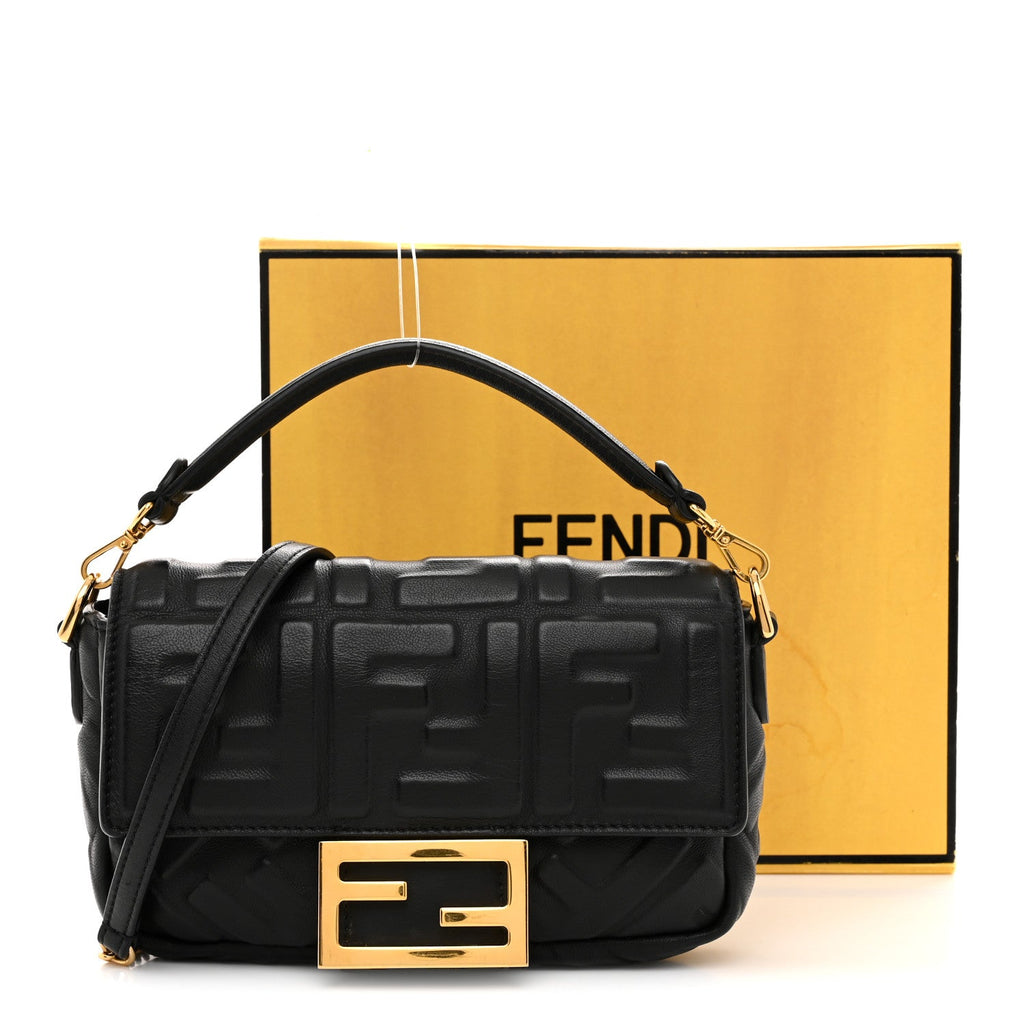 Nappa FF 1974 Embossed Mini Baguette Black