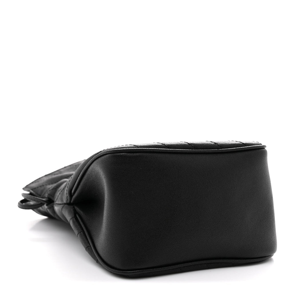 Sakai Be Green Calfskin Diagonal Stitched Mini Blondie Bucket Bag Black