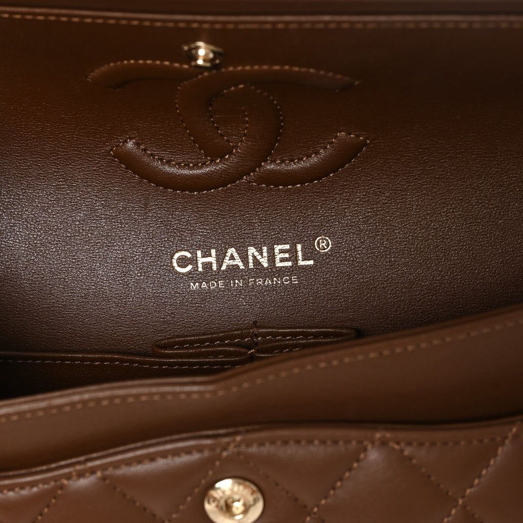 Lambskin Quilted Small Double Flap Dark Brown
