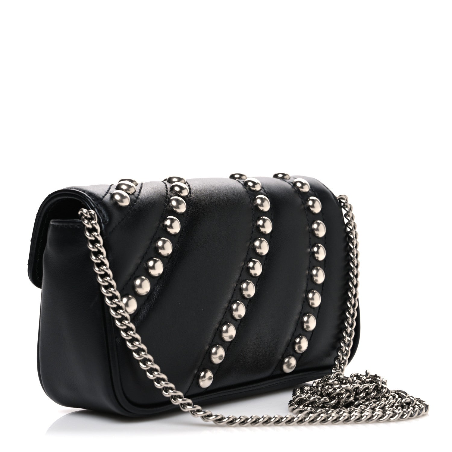 Calfskin Matelasse Studded Super Mini GG Marmont Shoulder Bag Black