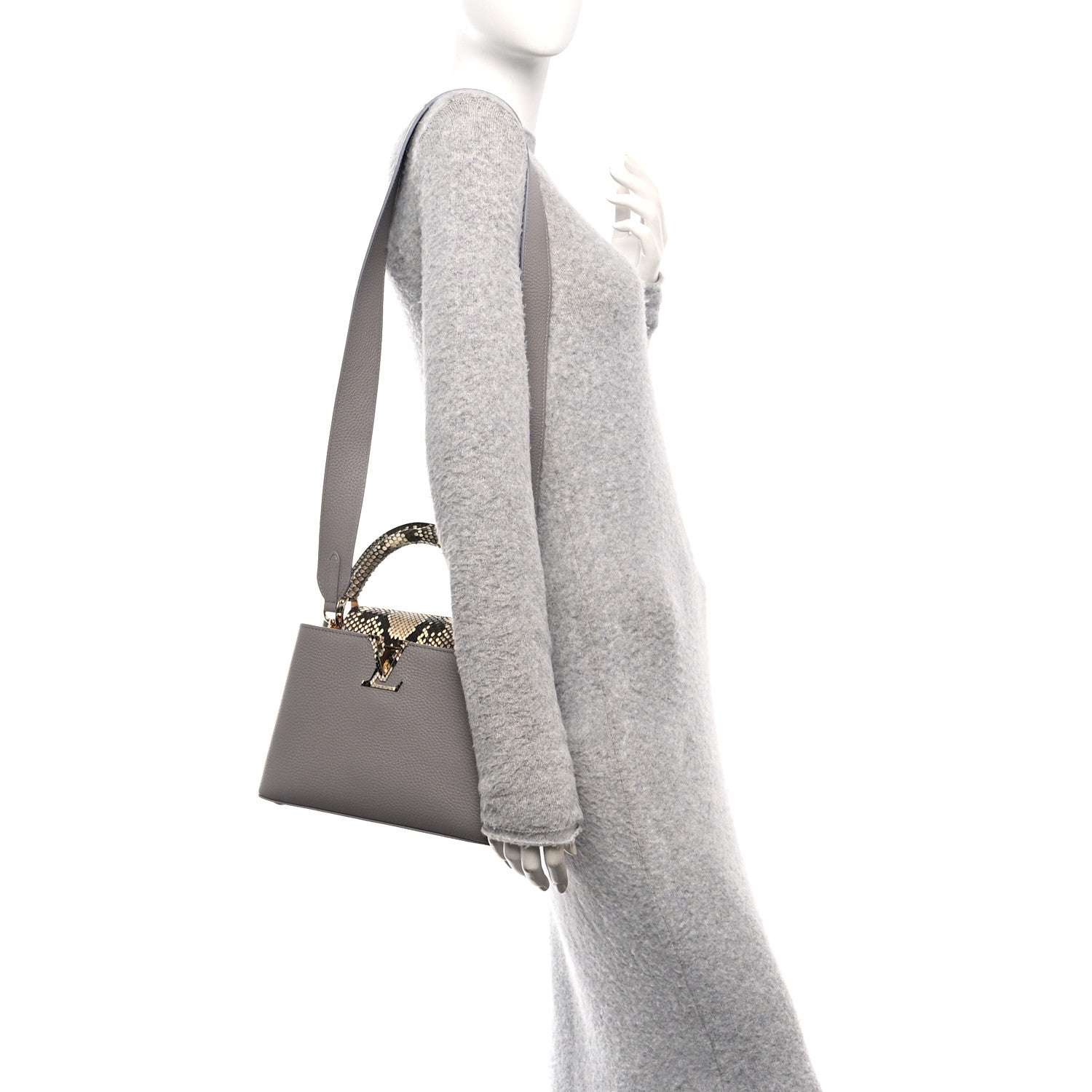 Taurillon Snakeskin Capucines BB Steeple Grey
