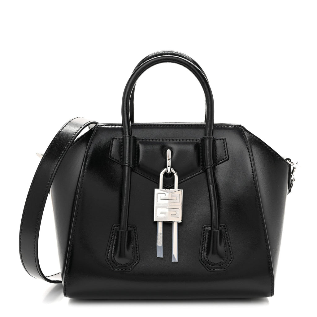 Box Calfskin Mini Lock Antigona Shoulder Bag Black