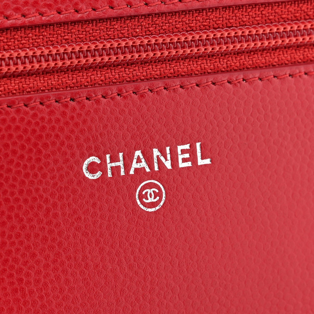 Caviar Chevron Quilted Wallet On Chain WOC Dark Red