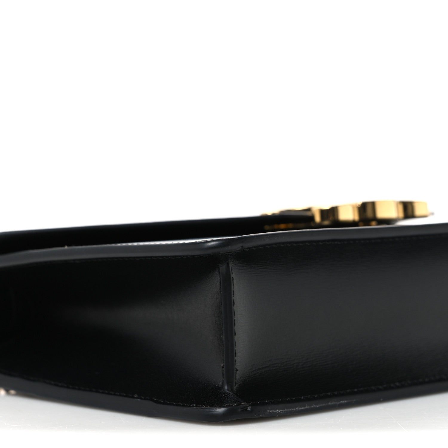 Shiny Calfskin Triomphe Margo Wallet on Chain Black
