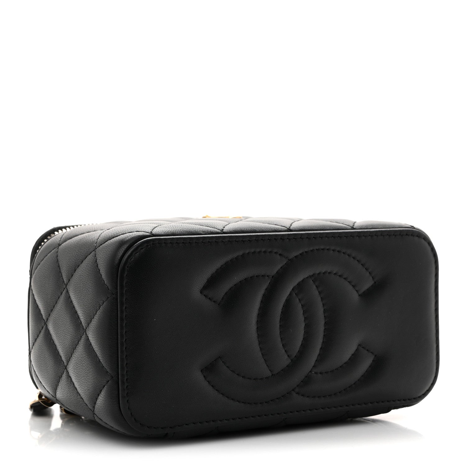 Lambskin Quilted Pearl Crush Small Vanity Case With Chain Black