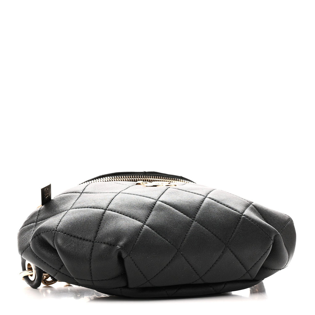 Lambskin Quilted Resin Bi-Color Waist Bag Fanny Pack Black