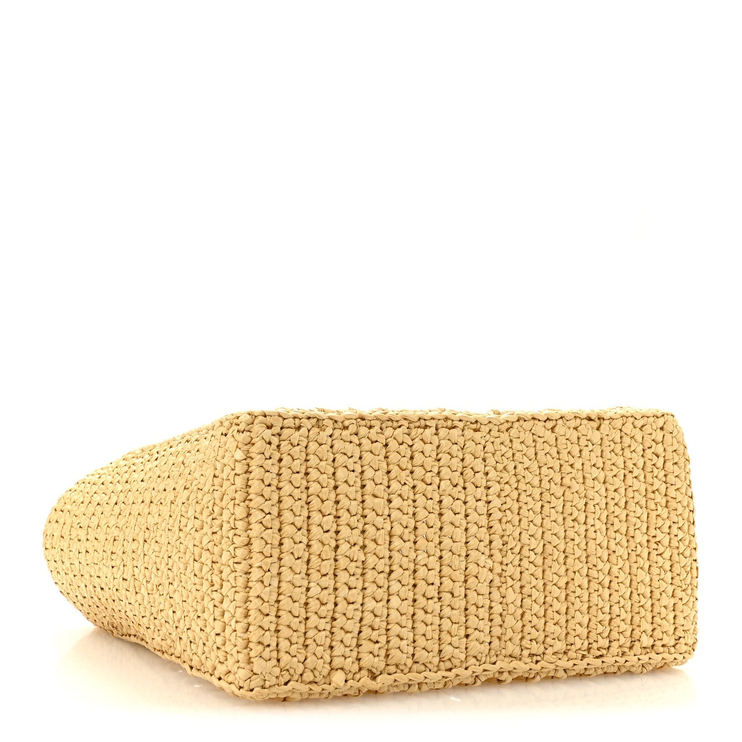 Yarn Raffia Effect Crochet Logo Embroidered Small Tote Bag Naturale